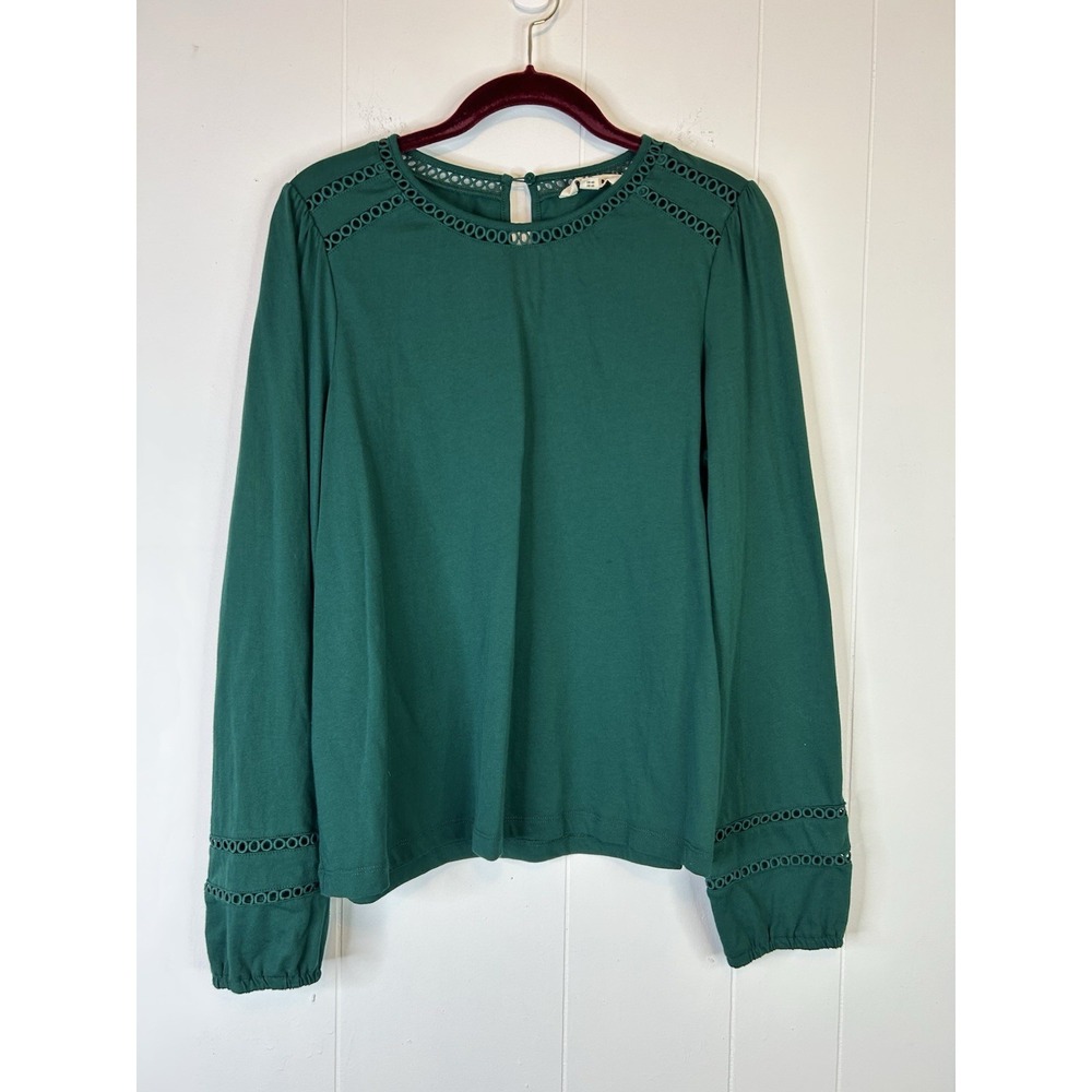 Boden Women's Size 10 Long Sleeve Top Decorative Collar Sleeves Green 254